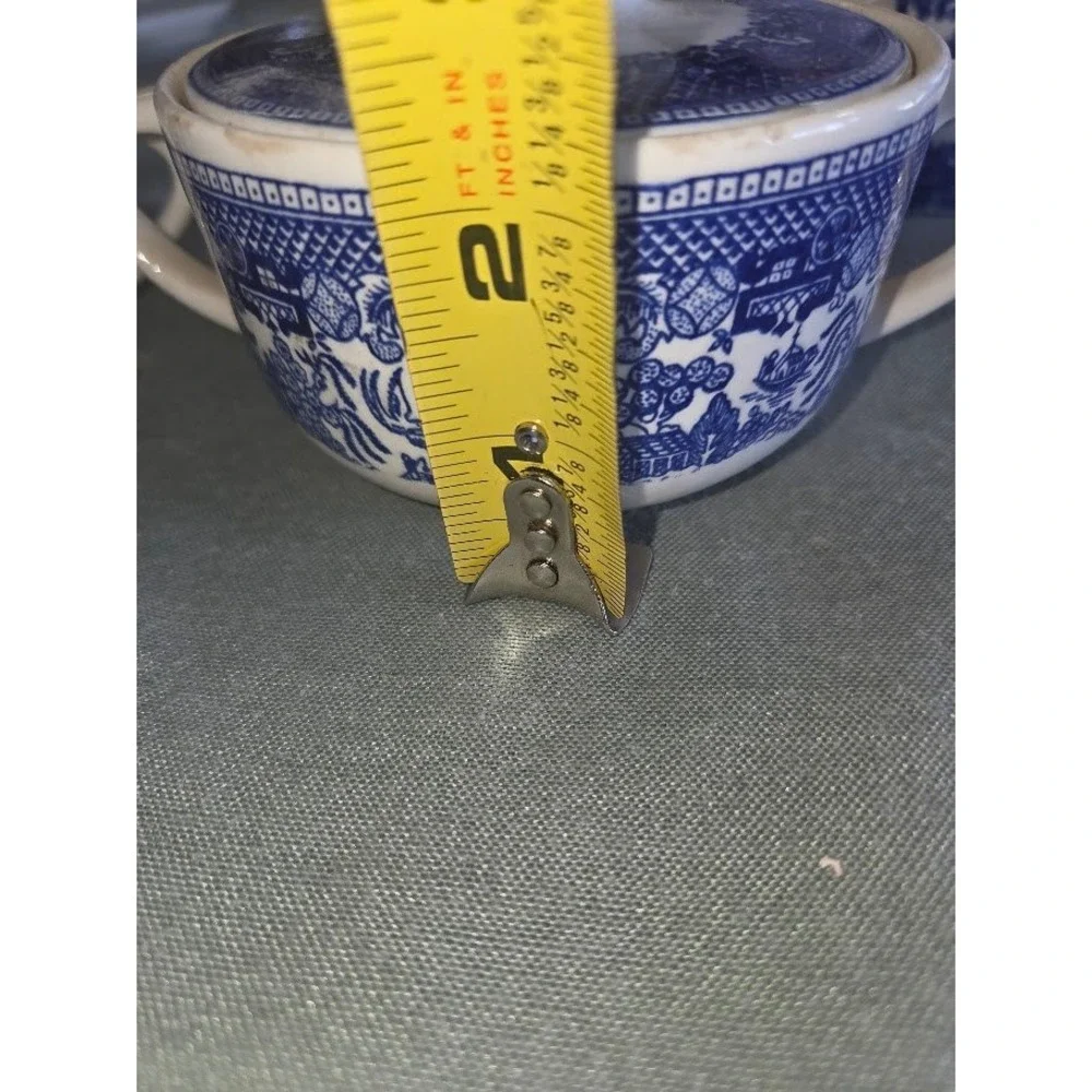 Blue Willow Creamer and Lidded Sugar Bowl Set Blue and White Chinoiserie Ceramic
